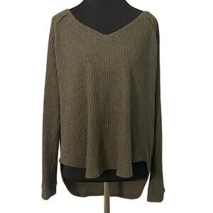 American‎ Eagle Soft & Sexy Plush Waffle Kit Top Olive Green Hi-Low Med Thermal